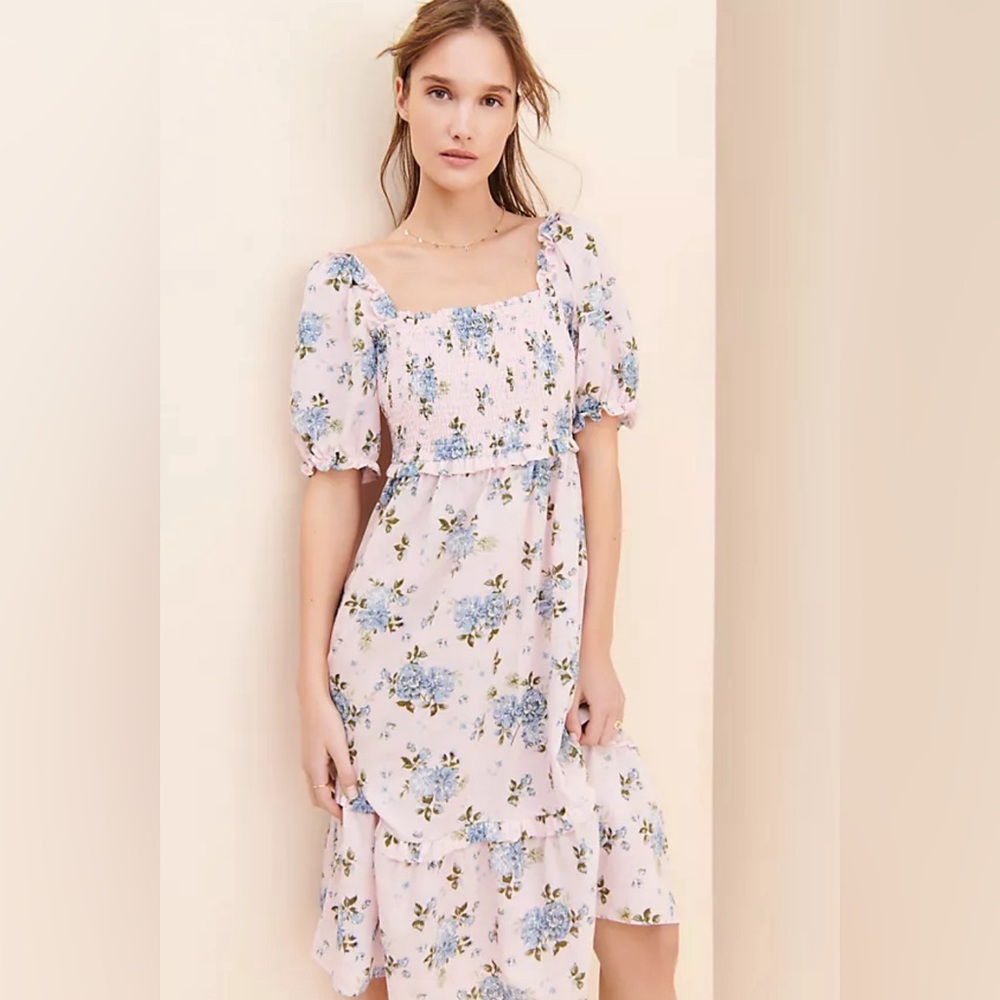 Beautiful Linen Gal Meets Glam Smocked Floral MIDI NWT 🌸